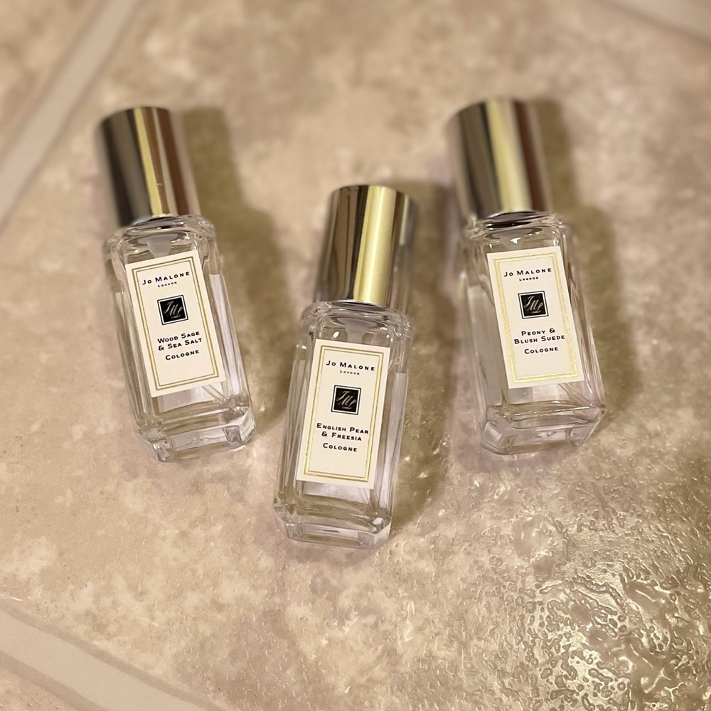 jo malone english pear freesia wood sage sea salt peony blush suede bundle set